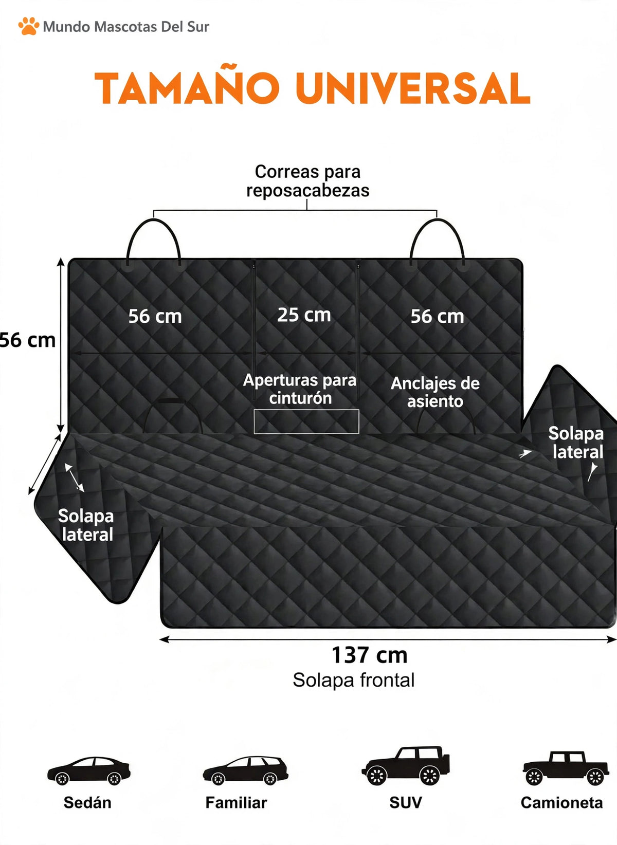Funda Protectora Universal para Asiento Trasero - Para Perros - 137cm - Impermeable y Antideslizante
